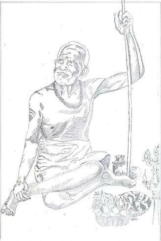 Pen and ink drawing by gk kaushik