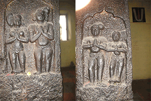 two sculptures of royal couples in Sannidhi Street Anjaneya temple, Kanchipuram